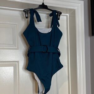 Chic Teal One-Piece Swimsuit with Belt